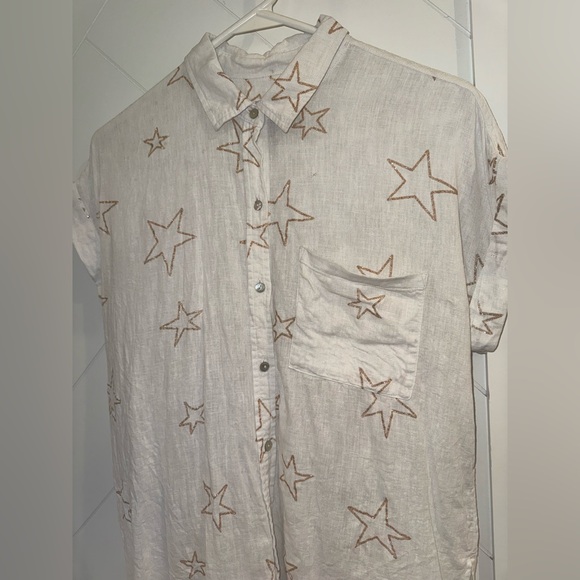 Pristine Rails Whitney Starstruck Gold Glitter Star White Linen Top Small - Picture 3 of 6